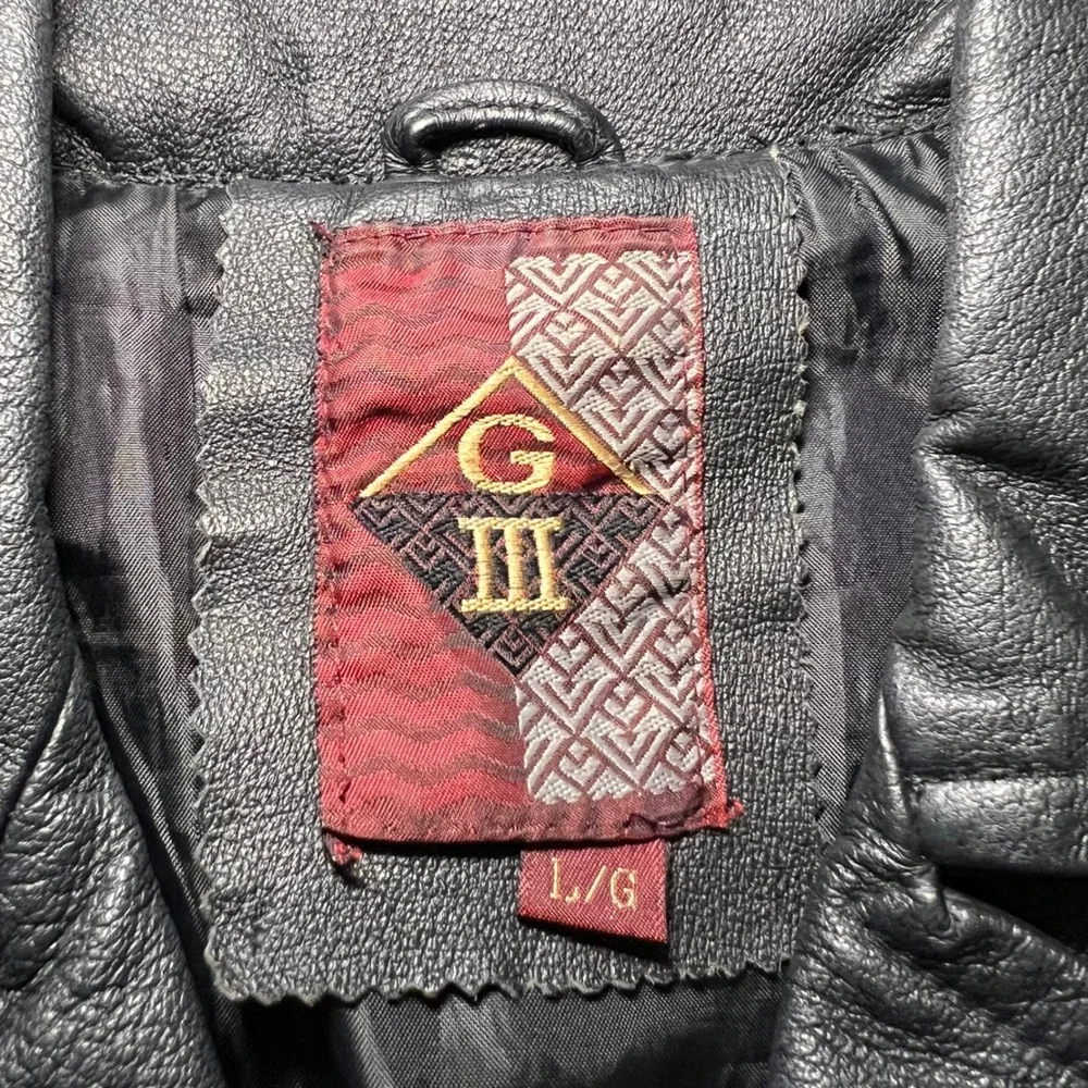 Vintage G-III Black Genuine Leather Jacket Womens Large 90s button up  Y2K Biker